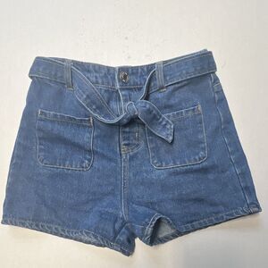 kensie girl Blue Denim Bermuda Shorts Size 10 Elastic Waist Pockets Belted